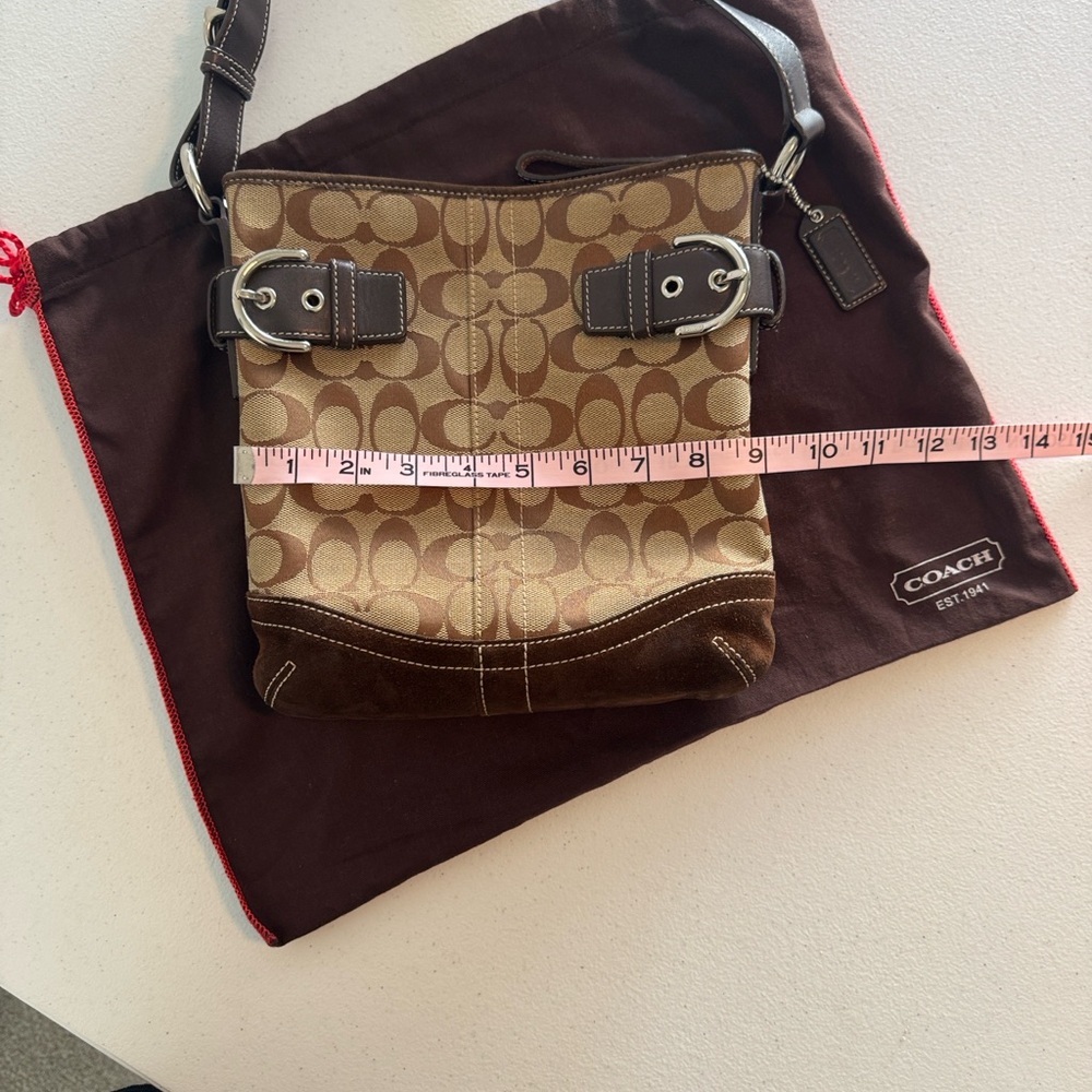 Vintage Coach Signature Brown Shoulder Bag – Suede & Leather Details, 9”x9” - Picture 3 of 6